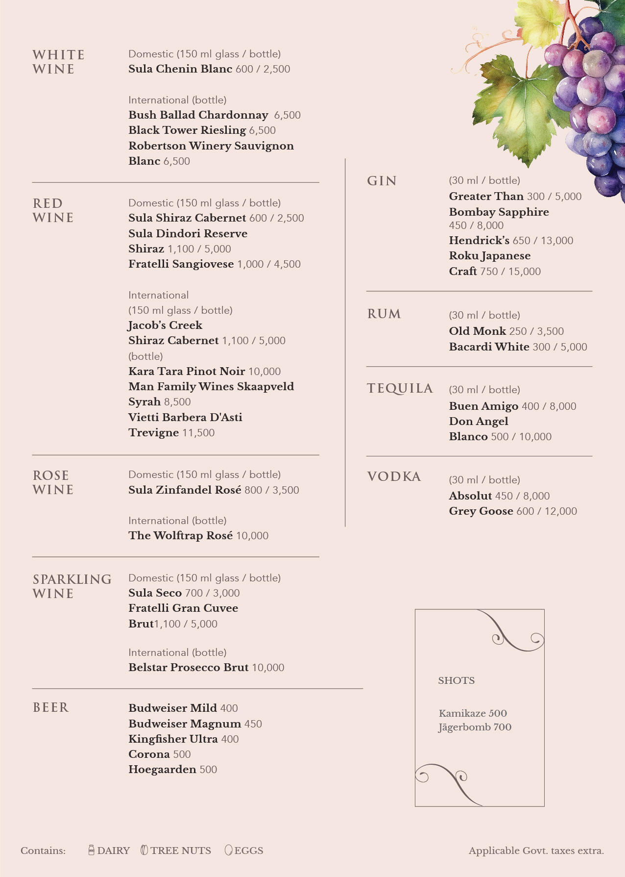 Bar Menu